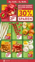 Gazetka promocyjna Aldi Nord - Von Montag - Gazetka - ważna od 18.05 do 18.05.2024 - strona 2 - produkty: aldi, angebot, beutel, champignon, champignons, eis, kartoffel, kartoffeln, LG, paprika, paprika rot, sac, Schal, Schale, spargel, tafeläpfel, Ti, tomate, tomaten, ZTE, zwiebel, zwiebeln