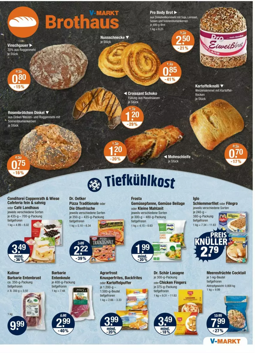 Aktueller Prospekt Vmarkt - Prospekte - von 09.10 bis 15.10.2025 - strona 5 - produkty: agrarfrost, auer, beutel, body, brot, brötchen, cocktail, coppenrath, die ofenfrische, Dinkelvollkornmehl, Dr. Oetker, ente, Entenbrust, Entenkeule, filegro, filet, frosta, früchte, iglo, ilag, kartoffel, kartoffelpuffer, korn, lasagne, leine, meeresfrüchte, mehl, nuss, Nussschnecke, Ofen, pfanne, pizza, Ria, rosen, schlemmerfilet, Semmel, soja, Ti, tradizionale, Weizensemmel