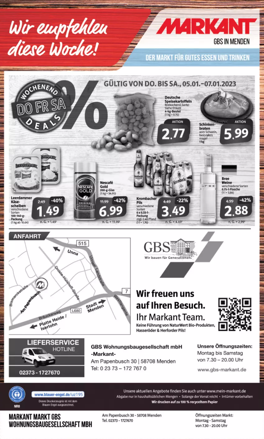 Aktueller Prospekt Markant - Prospekte - von 02.01 bis 07.01.2023 - strona 16 - produkty: angebot, angebote, Bau, Bebe, beutel, bio, Brei, brot, elle, flasche, hasseröder, lieferservice, natur, nescafe, pils, rwe, Ti, uhr, wein, weine