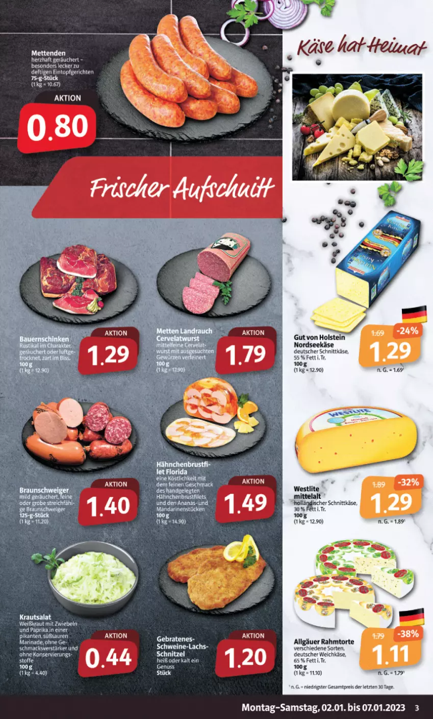 Aktueller Prospekt Markant - Prospekte - von 02.01 bis 07.01.2023 - strona 3 - produkty: deutscher schnittkäse, deutscher weichkäse, eis, gut von holstein, Käse, Kraut, krautsalat, lachs, LG, mit zwiebeln, Nordsee, nuss, reis, salat, schnittkäse, schnitzel, schwein, schweine, Ti, torte, weichkäse, wein, weine, ZTE, zwiebel, zwiebeln