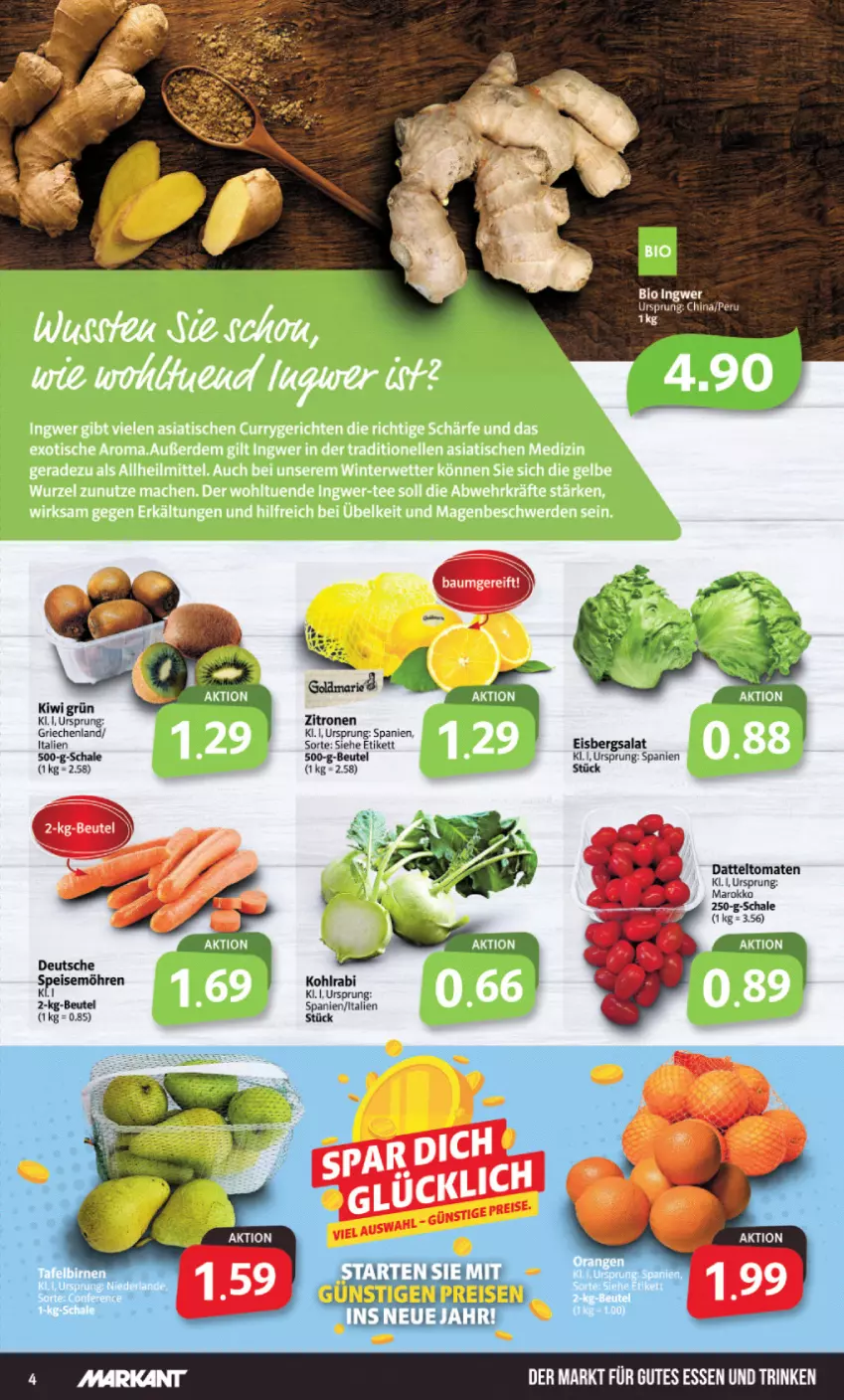 Aktueller Prospekt Markant - Prospekte - von 02.01 bis 07.01.2023 - strona 4 - produkty: beutel, datteltomaten, eis, eisbergsalat, gutes essen, kiwi, kohlrabi, möhren, reis, salat, Schal, Schale, speisemöhren, Ti, tomate, tomaten, zitrone, zitronen