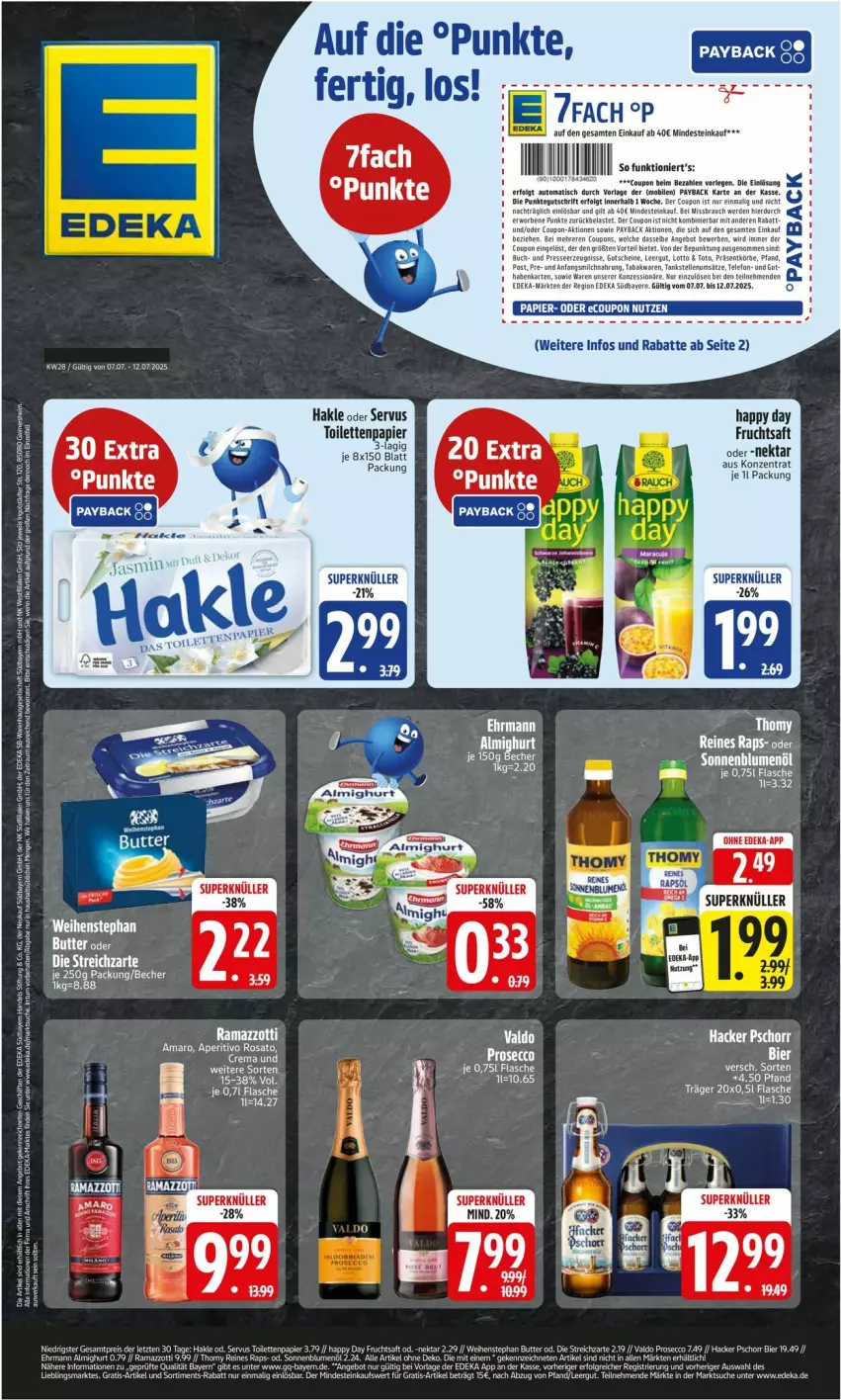 Aktueller Prospekt Edeka - Prospekte - von 07.07 bis 12.07.2025 - strona 1 - produkty: aperitivo rosato, Becher, bier, butter, coupon, deka, ecco, eis, elle, ente, flasche, frucht, fruchtsaft, hakle, Happy Day, LG, Nektar, papier, prosecco, reis, rosato, saft, Streichzart, tee, Ti, toilettenpapier, weihenstephan, ZTE