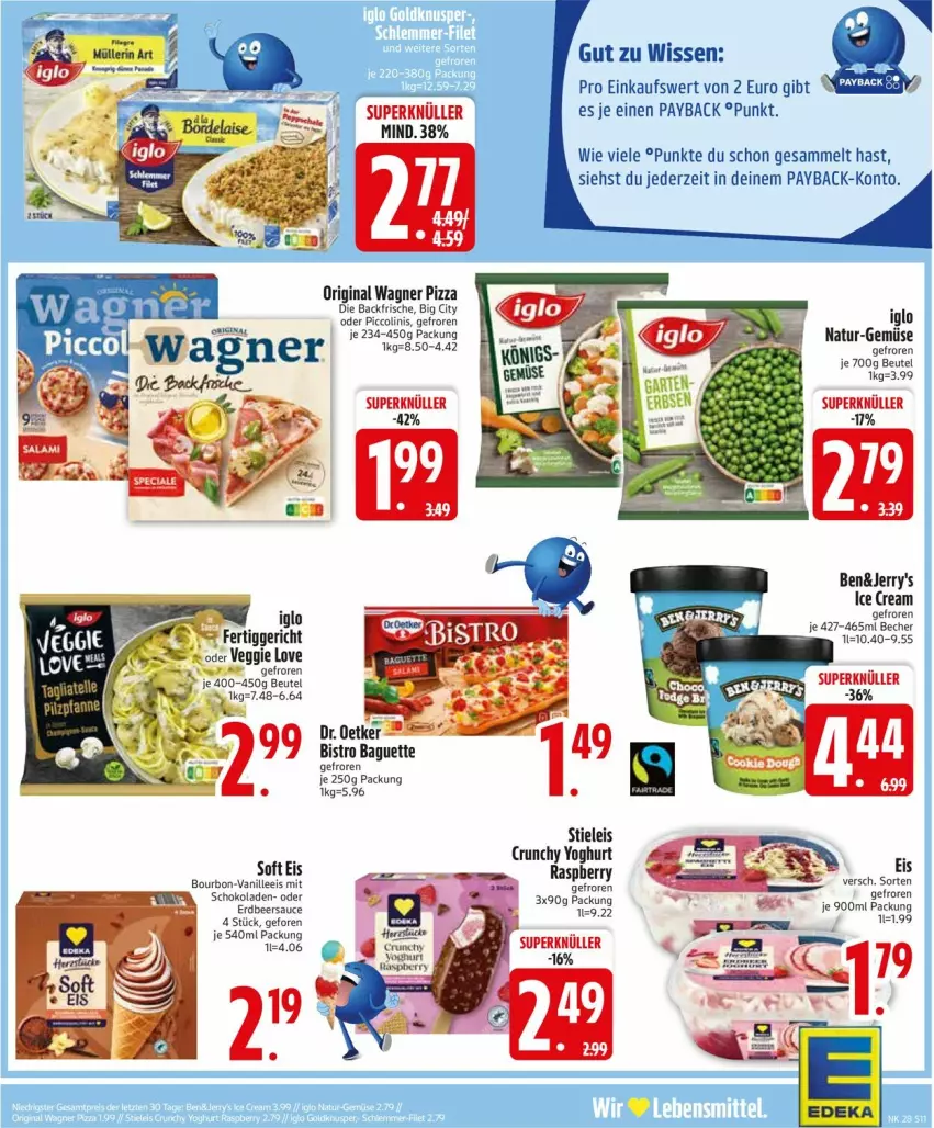 Aktueller Prospekt Edeka - Prospekte - von 07.07 bis 12.07.2025 - strona 13 - produkty: baguette, Becher, beutel, Bistro Baguette, bourbon, deka, eis, gin, iglo, natur, oder piccolinis, original wagner, payback, piccolinis, pizza, raspberry, sauce, schoko, schokolade, schokoladen, stieleis, Ti, vanille, wagner, Yo, yoghurt