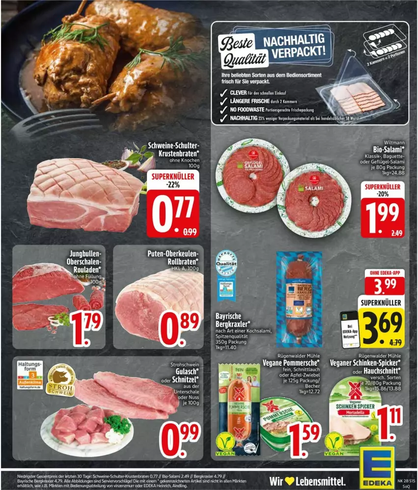 Aktueller Prospekt Edeka - Prospekte - von 07.07 bis 12.07.2025 - strona 17 - produkty: baguette, Becher, bio, braten, eis, elle, Geflügel, jungbullen, krustenbraten, lebensmittel, pute, reis, rollbraten, rügenwalder, rügenwalder mühle, salami, Schal, Schale, schnittlauch, schwein, schweine, spitzenqualität, Ti, wein, weine, ZTE