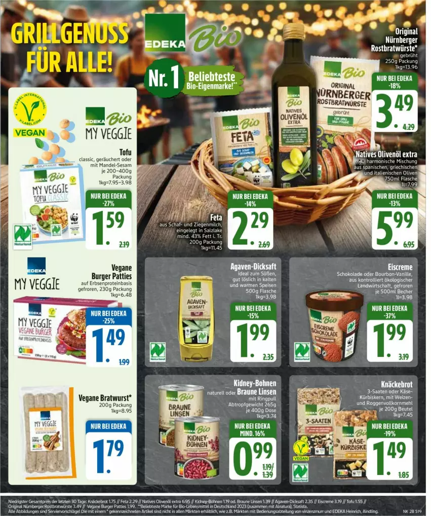 Aktueller Prospekt Edeka - Prospekte - von 07.07 bis 12.07.2025 - strona 21 - produkty: agaven, beutel, bohne, bohnen, bourbon, bratwurst, braun, brot, burger, creme, deka, dicksaft, eier, eis, eiscreme, erbsen, feta, flasche, Käse, kidney, knäckebrot, korn, Kürbis, linsen, mehl, natives olivenöl, olive, oliven, olivenöl, olivenöl extra, reis, ring, saft, salz, schoko, schokolade, Ti, Tofu, trolli, vanille, veggie, wurst, ZTE