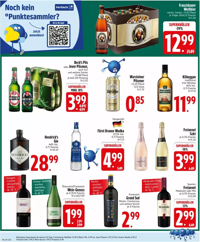 Aktueller Prospekt Edeka - Prospekte - von 07.07 bis 12.07.2025 - strona 22 - produkty: beck's, becks, bier, chardonnay, eis, flasche, franziskaner, freixenet, gin, grand sud, grüner veltliner, irish whiskey, jever, jever pilsener, K2, kilbeggan, merl, merlot, nuss, pils, pilsener, reis, sekt, steiner, tesa, Ti, warsteiner, wein, whiskey, wodka, ZTE