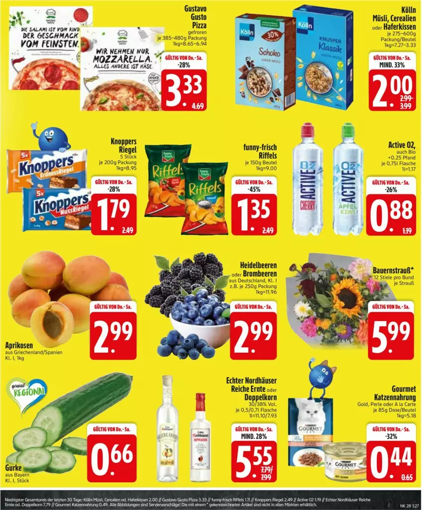 Aktueller Prospekt Edeka - Prospekte - von 07.07 bis 12.07.2025 - strona 29 - produkty: aprikose, aprikosen, auer, Bau, Bauer, beere, beeren, beutel, brombeere, brombeeren, cerealien, doppelkorn, flasche, funny-frisch, hafer, heidelbeere, heidelbeeren, katzennahrung, kissen, knoppers, kölln, korn, mac, mozzarella, müsli, rel, riegel, rind, salami, Ti