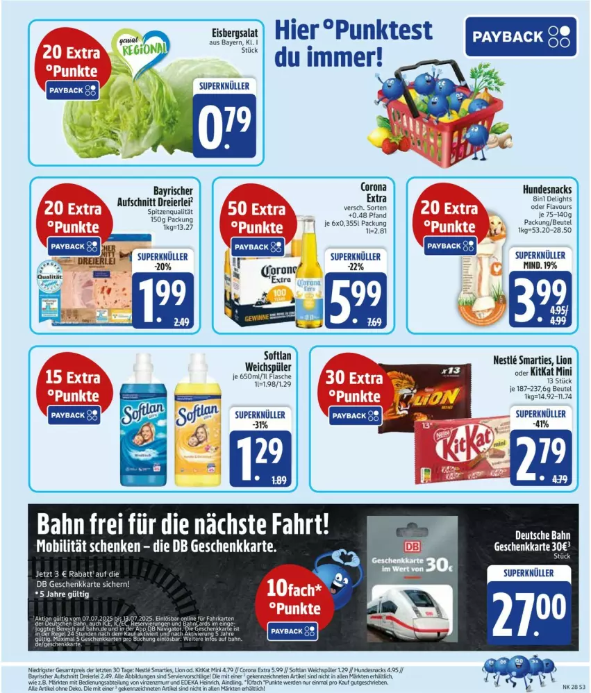 Aktueller Prospekt Edeka - Prospekte - von 07.07 bis 12.07.2025 - strona 5 - produkty: aufschnitt, beutel, corona, deka, eier, eis, eisbergsalat, erde, flasche, HP, hundesnack, hundesnacks, kitkat, lion, payback, reis, salat, smarties, snack, snacks, Ti, ZTE