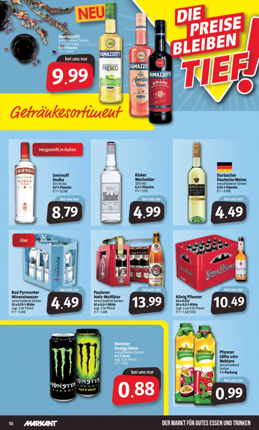 Aktueller Prospekt Markant - Prospekte - von 25.07 bis 30.07.2022 - strona 10 - produkty: flasche, gutes essen, könig pilsener, monte, Nektar, pfanne, Pfanner, pils, pilsener, säfte, Ti, wein, weine