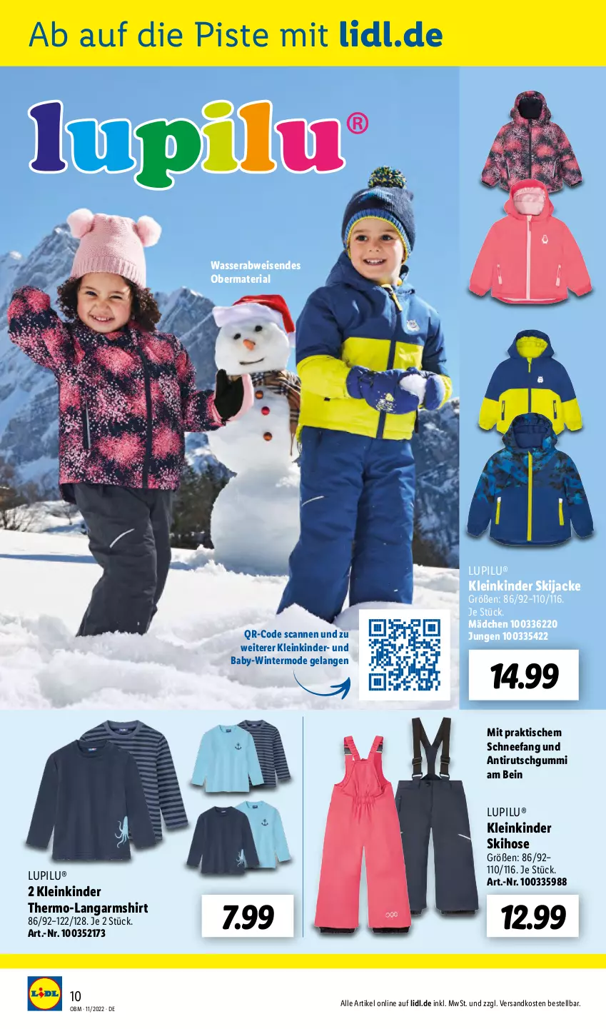 Aktueller Prospekt Lidl - Aktuelle Onlineshop-Highlights - von 01.11 bis 30.11.2022 - strona 10 - produkty: eis, Elan, hose, Jacke, Kinder, Langarmshirt, lupilu, Mode, ndk, Ria, shirt, Ti, tisch, wasser