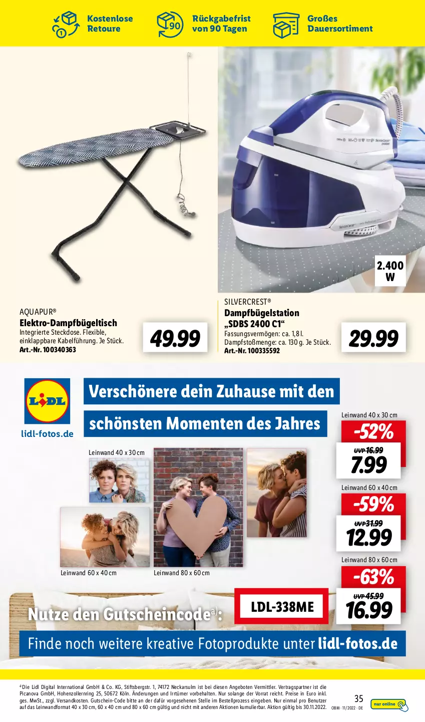 Aktueller Prospekt Lidl - Aktuelle Onlineshop-Highlights - von 01.11 bis 30.11.2022 - strona 35 - produkty: angebot, angebote, aqua, AquaPur, auer, bügel, Bügelstation, bügeltisch, dampfbügelstation, eis, Elektro, elle, ente, gutschein, ndk, reis, ring, silvercrest, steckdose, Ti, tisch