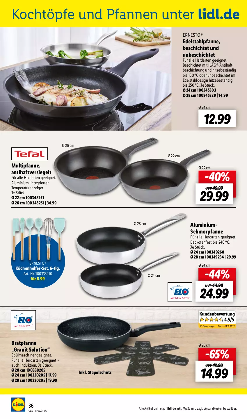 Aktueller Prospekt Lidl - Aktuelle Onlineshop-Highlights - von 01.11 bis 30.11.2022 - strona 36 - produkty: backofen, bratpfanne, edelstahl, ernesto, herdarten, ilag, küche, Küchen, Küchenhelfer, LG, ndk, Ofen, pfanne, pfannen, schmorpfanne, spülmaschinen, Ti, und pfanne