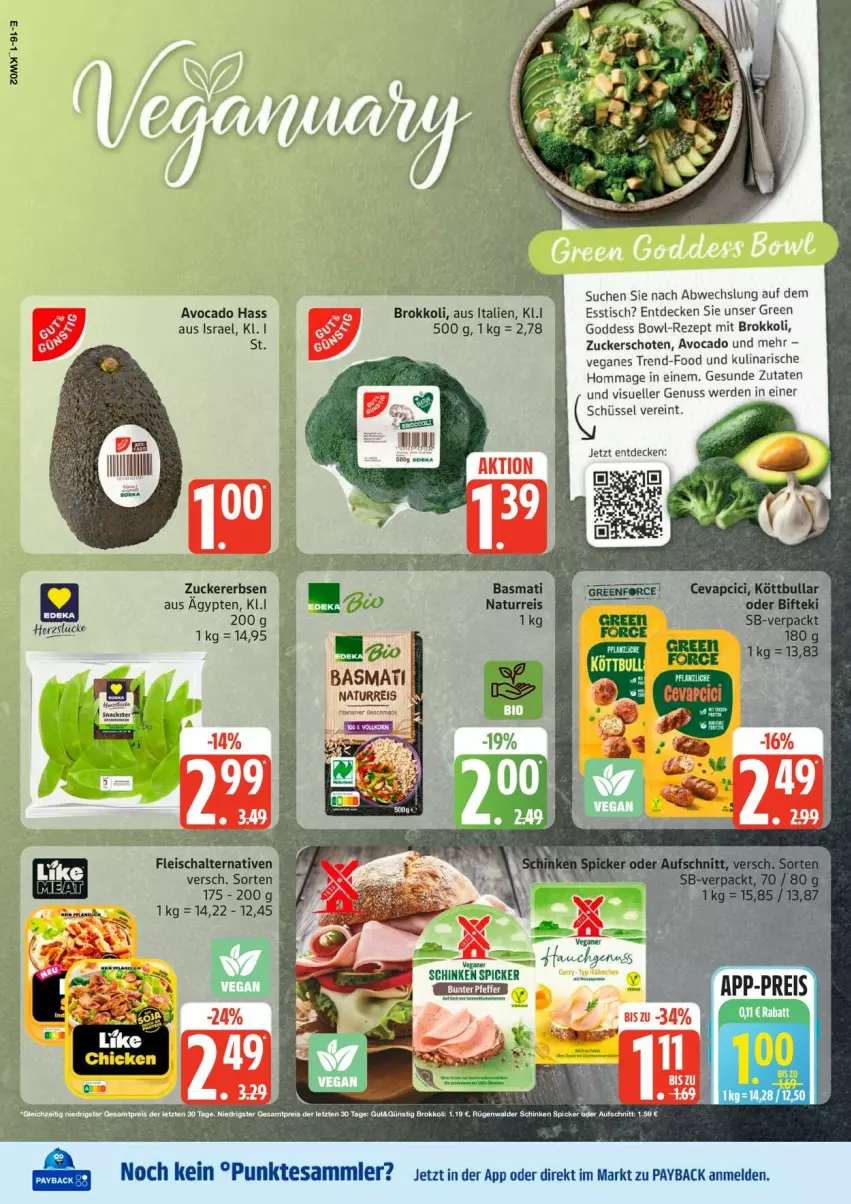 Aktueller Prospekt Edeka - Prospekte - von 05.01 bis 10.01.2026 - strona 20 - produkty: avocado, basmati, brokkoli, decke, eis, elle, erbsen, erde, esstisch, fleisch, Fleischalternative, natur, nuss, payback, reis, rezept, Schal, tesa, Ti, tisch, zucker