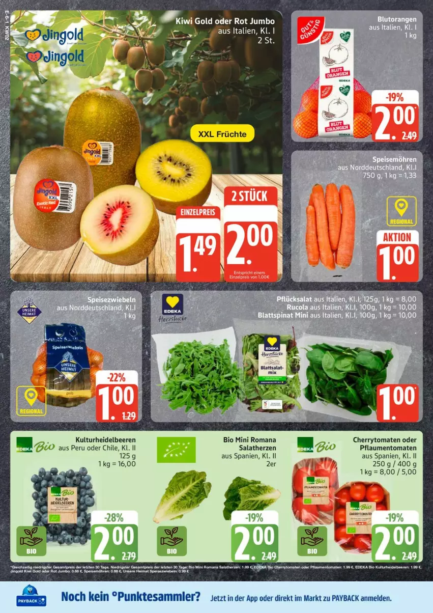 Aktueller Prospekt Edeka - Prospekte - von 05.01 bis 10.01.2026 - strona 6 - produkty: beere, beeren, bio, cherrytomaten, deka, edeka bio, eis, heidelbeere, heidelbeeren, mam, payback, pflaume, pflaumen, reis, salat, salatherzen, tesa, Ti, tomate, tomaten, ZTE