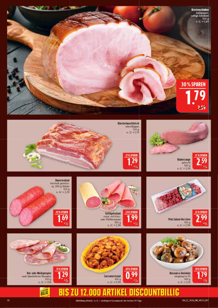 Aktueller Prospekt Marktkauf - Prospekt - von 15.03 bis 21.03.2026 - strona 14 - produkty: auer, balsam, balsamico, Bau, Bauer, curry, currywurst, eis, fleisch, Geflügel, gewürz, Käse, Mantel, natur, pfeffer, reis, rezept, rind, rinder, Rinderzunge, Rippen, saft, salami, salat, Ti, wurst, ZTE