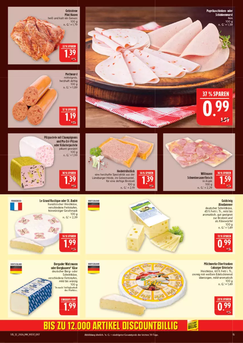 Aktueller Prospekt Marktkauf - Prospekt - von 15.03 bis 21.03.2026 - strona 15 - produkty: auer, axe, bergader, braten, brie, brot, burger, champignon, champignons, deutscher schnittkäse, eis, fleisch, französischer weichkäse, gelee, gewürz, goldsteig, Haxe, heidefrühstück, Käse, kräuter, LG, mac, Mantel, milch, nuss, pastete, pilze, reis, schnittkäse, schwein, schweine, Spezi, Ti, tisch, torte, weichkäse, wein, weine, wiltmann, würfel, wurst, ZTE