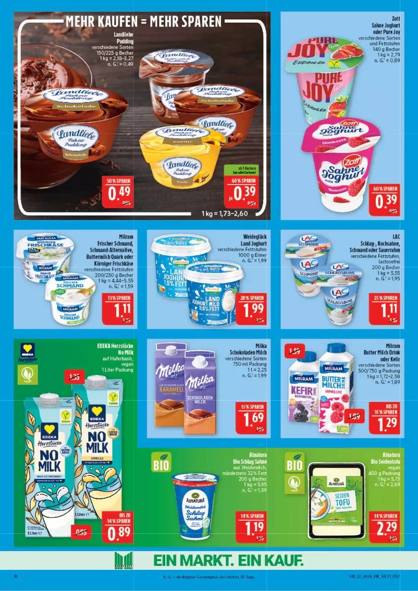 Aktueller Prospekt Marktkauf - Prospekt - von 15.03 bis 21.03.2026 - strona 18 - produkty: auer, Becher, butter, buttermilch, drink, eimer, eis, frischkäse, joghur, joghurt, Käse, Kefir, Körniger Frischkäse, landliebe, LG, milch, milka, milka schokolade, milram, quark, reis, sahne, sahne joghurt, Sauerrahm, schlagsahne, schmand, schoko, schokolade, schokoladen, Ti, zott, ZTE