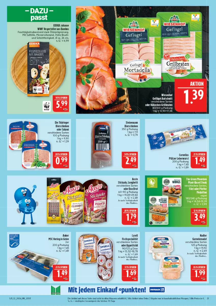 Aktueller Prospekt Marktkauf - Prospekt - von 15.03 bis 21.03.2026 - strona 21 - produkty: aoste stickado, aufschnitt, bambus, bier, bierschinken, brot, deka, dell, eis, elle, fisch, garnelen, Geflügel, gelee, hering, lysell, messer, mortadella, nadler, reis, ring, saft, salami, salat, schinken, Spezi, stickado, teller, Ti, wurst, ZTE