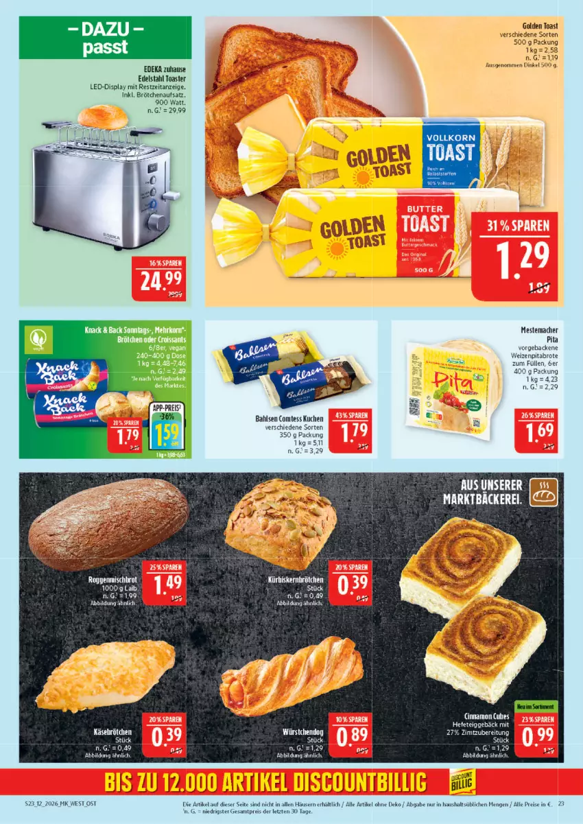 Aktueller Prospekt Marktkauf - Prospekt - von 15.03 bis 21.03.2026 - strona 23 - produkty: bahlsen, brot, brötchen, brötchenaufsatz, cin, comtess, comtess kuchen, deka, edelstahl, eis, geback, golden toast, Hefe, Käse, korn, kuchen, LG, mac, mestemacher, reis, Ti, toast, toaster, ZTE