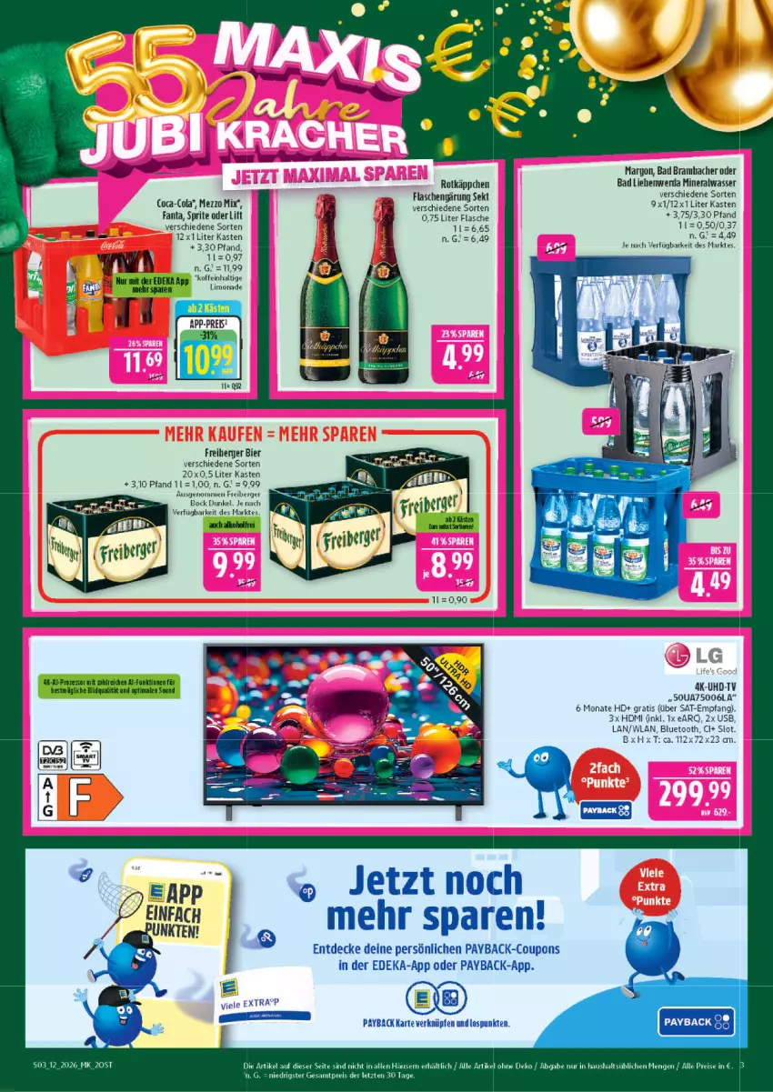 Aktueller Prospekt Marktkauf - Prospekt - von 15.03 bis 21.03.2026 - strona 3 - produkty: Alwa, Bad, Berger, bier, coca-cola, cola, coupon, coupons, decke, deka, eis, fanta, flasche, Freiberger, HDMI, limo, Mezzo Mix, mineralwasser, payback, reis, rotkäppchen, sekt, sprite, Ti, uhd, UHD-TV, usb, wasser, Yo, ZTE