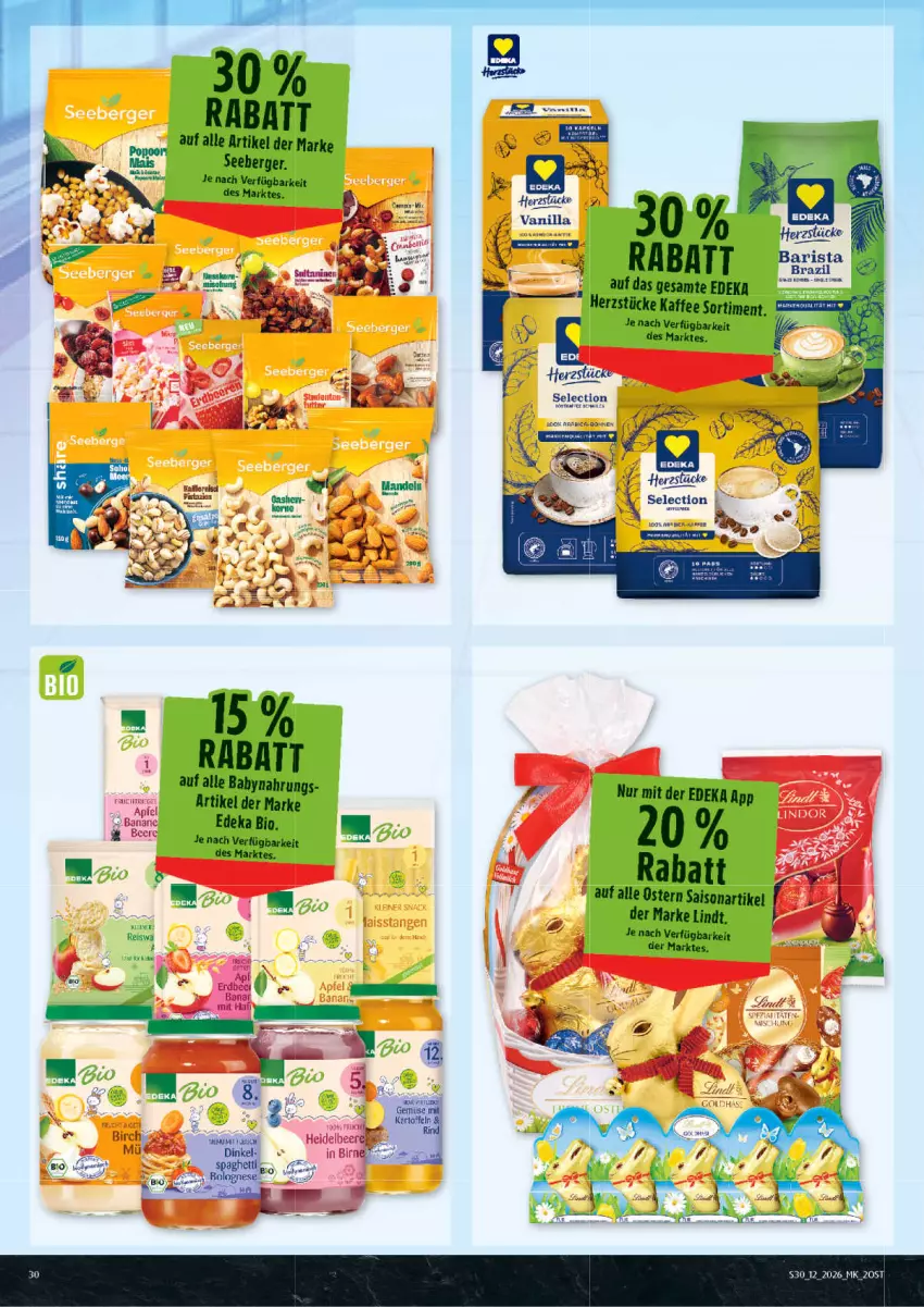 Aktueller Prospekt Marktkauf - Prospekt - von 15.03 bis 21.03.2026 - strona 30 - produkty: apfel, Babynahrung, Berger, bio, deka, edeka bio, eier, kaffee, leine, lindt, seeberger, Ti