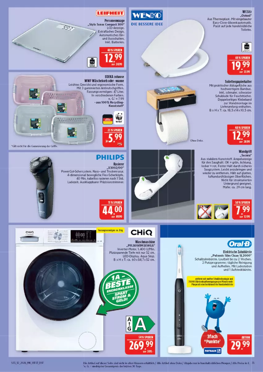 Aktueller Prospekt Marktkauf - Prospekt - von 15.03 bis 21.03.2026 - strona 35 - produkty: aqua, auto, bambus, batterie, batterien, Bau, Beba, bürste, Clin, deka, eis, Elan, elektrische zahnbürste, elle, feuchttücher, korb, latte, Oral B, papier, Philips, rasierer, Reinigung, reis, ring, rum, Schal, schallzahnbürste, Ti, tisch, toilettenpapier, tücher, Wanne, wäschekorb, waschmaschine, zahnbürste, ZTE