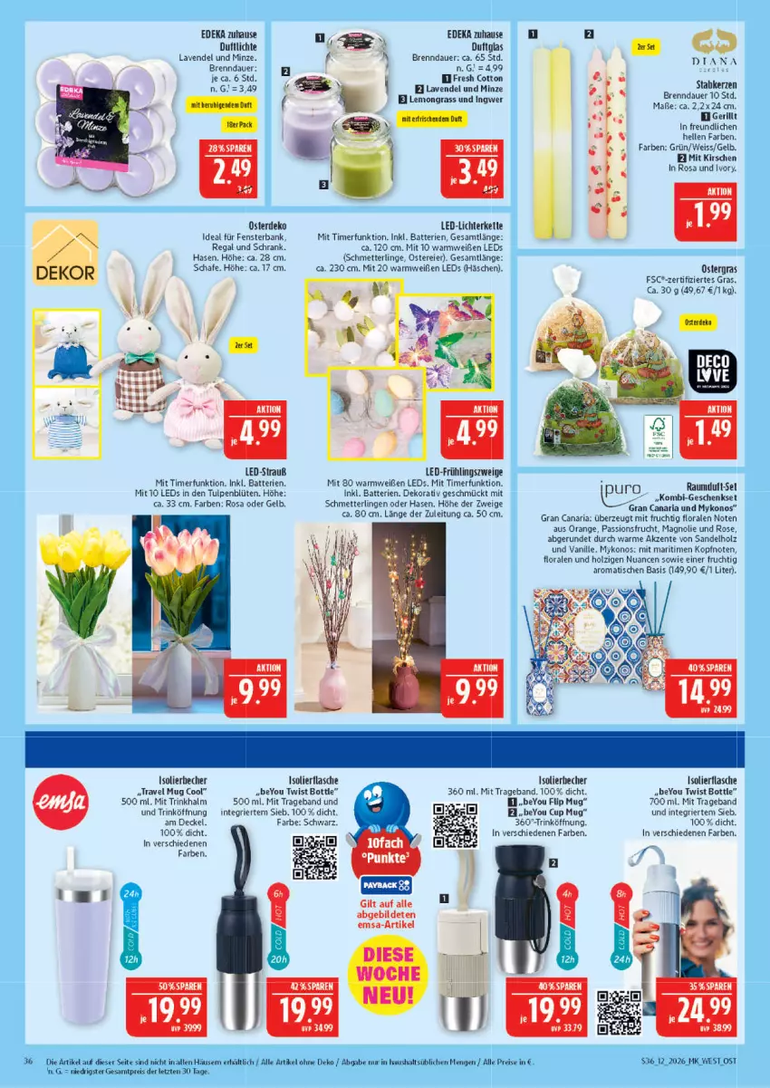 Aktueller Prospekt Marktkauf - Prospekt - von 15.03 bis 21.03.2026 - strona 36 - produkty: auer, Bank, batterie, batterien, Becher, Blüte, decke, Deckel, deka, eier, eis, elle, emsa, ente, erde, fenster, fensterbank, flasche, frucht, geschenkset, Holz, ingwer, isolierbecher, isolierflasche, kerze, Kette, kirsch, kirsche, kirschen, lavendel, led-licht, leds, lichterkette, Mett, minze, mit frucht, Nuance, passionsfrucht, Raumduft, regal, reis, Ria, Schmetterling, Schrank, Stabkerze, Ti, timer, tisch, travel mug, Yo, ZTE