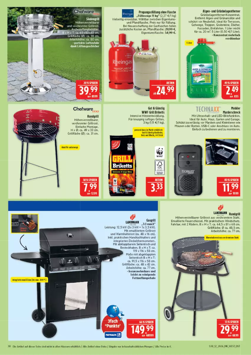 Aktueller Prospekt Marktkauf - Prospekt - von 15.03 bis 21.03.2026 - strona 38 - produkty: anzünder, auto, besteck, decke, Deckel, eis, flasche, Garten, gasflaschen, gasgrill, grill, grillfläche, grillrost, handtuch, Handtuchhalter, Holz, LG, reis, rundgrill, rwe, saft, Säulengrill, Schal, Schale, schüssel, tee, thermometer, Ti, Tiere, tisch, tuc, usb, WICK, Windschutz