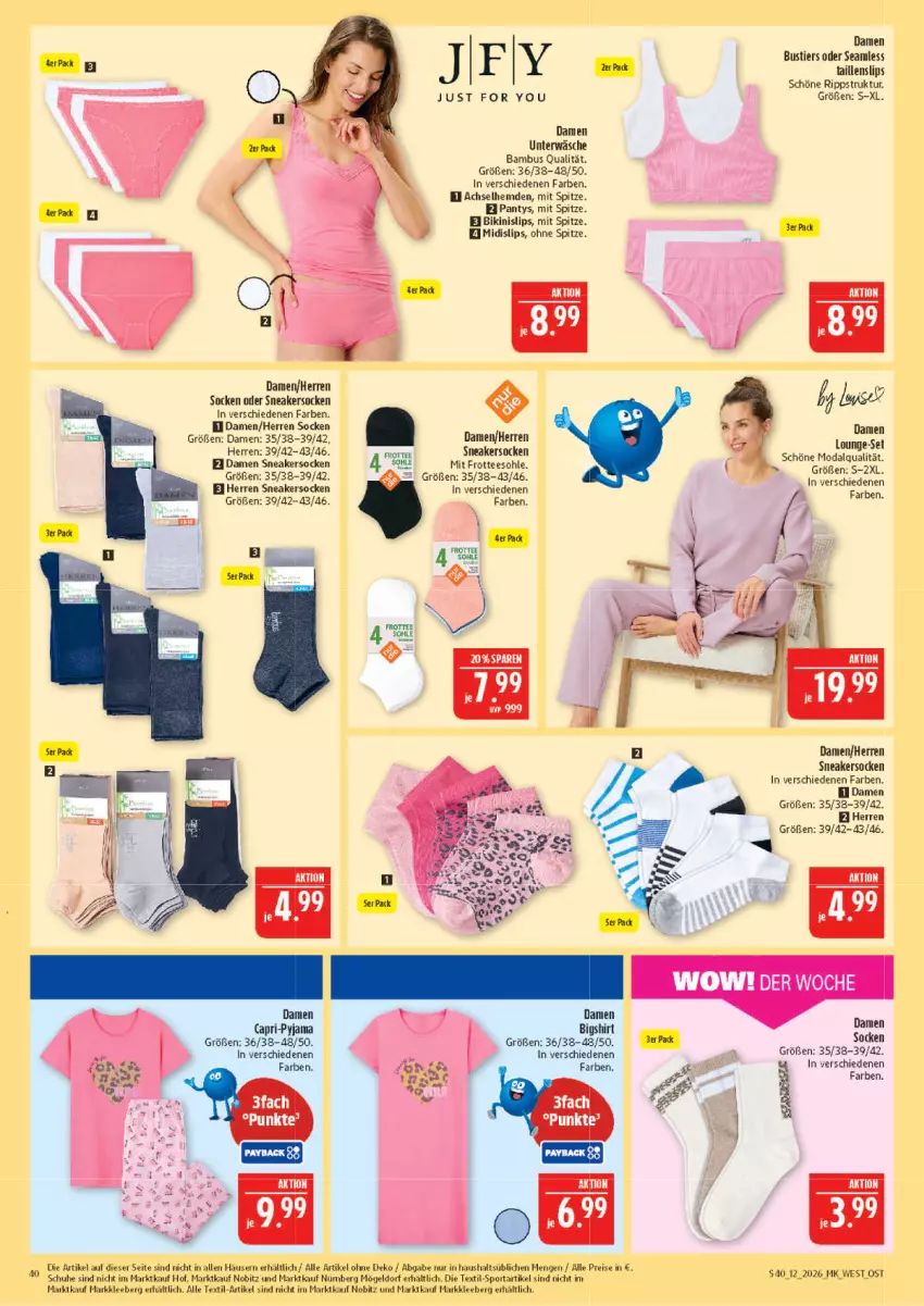 Aktueller Prospekt Marktkauf - Prospekt - von 15.03 bis 21.03.2026 - strona 40 - produkty: achselhemd, bambus, bikini, Cap, eis, hemd, hemden, lounge-set, mit frotteesohle, panty, Pyjama, reis, schuhe, shirt, slip, slips, sneaker, sneakersocken, socken, Sport, Stier, Taillenslip, tee, Ti, Unterwäsche, Yo