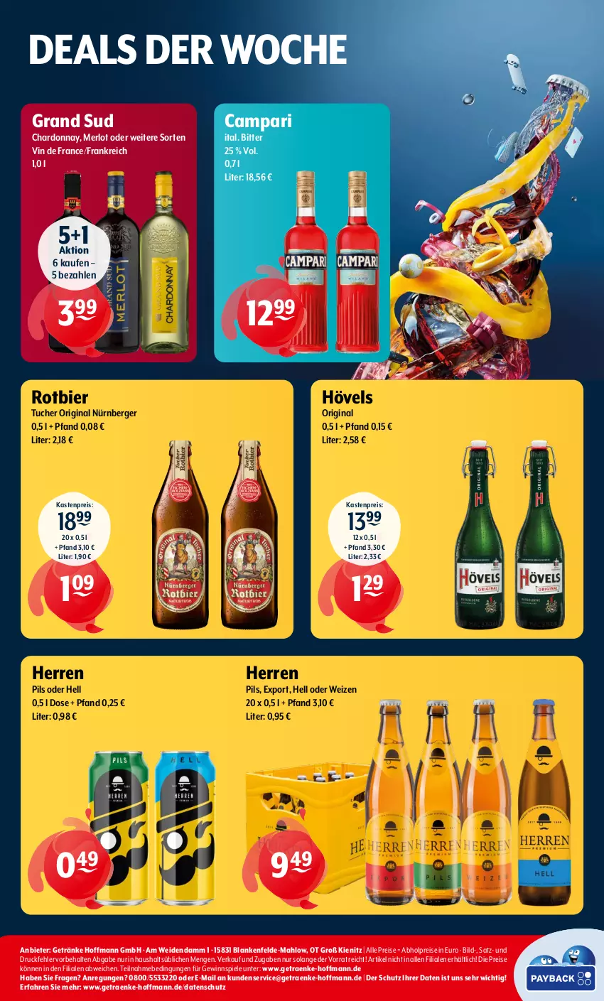 Aktueller Prospekt Getraenke Hoffmann - Prospekte - von 12.02 bis 17.02.2024 - strona 8 - produkty: abholpreise, Berger, bier, campari, chardonnay, eis, getränk, getränke, gewinnspiel, gin, grand sud, merl, merlot, nürnberger, pils, reis, Spiele, Ti, tuc, Tucher, vin de france