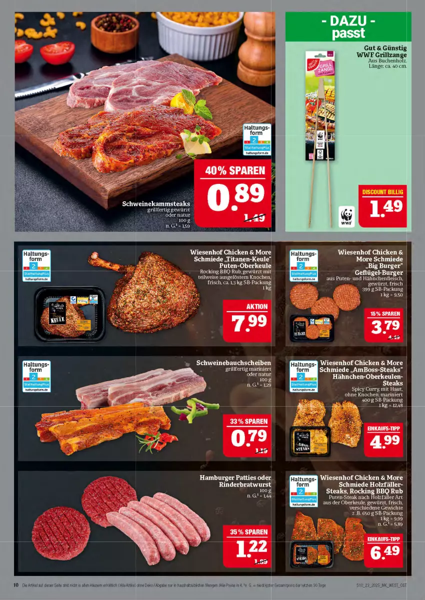 Aktueller Prospekt Marktkauf - Prospekt - von 01.06 bis 07.06.2025 - strona 10 - produkty: Bau, bauchscheiben, boss, bratwurst, buch, burger, eis, fleisch, Geflügel, gewürz, gin, grill, grillzange, Hähnchen-Oberkeulen, Hähnchenfleisch, hamburger, Holz, natur, pute, reis, rind, rinder, Rinderbratwurst, schwein, schweine, Schweinebauch, schweinebauchscheiben, steak, steaks, Ti, wein, weine, wiesenhof, wurst, ZTE