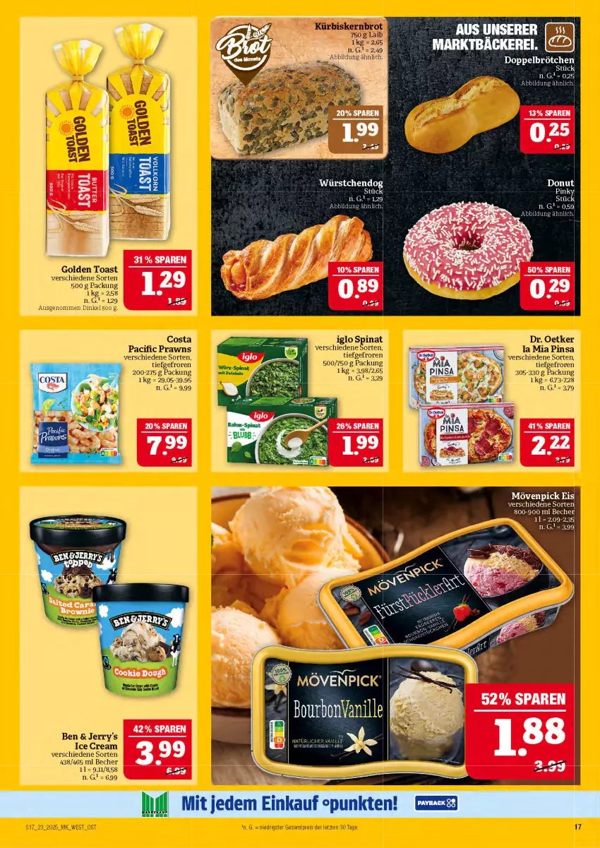 Aktueller Prospekt Marktkauf - Prospekt - von 01.06 bis 07.06.2025 - strona 17 - produkty: Becher, brot, brötchen, Cif, Donut, Dr. Oetker, eis, golden toast, iglo, Kürbis, prawns, reis, spinat, Ti, toast, ZTE