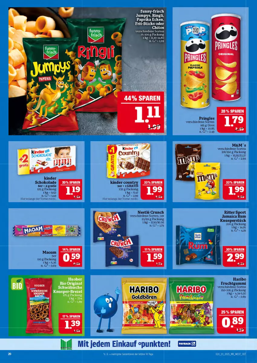Aktueller Prospekt Marktkauf - Prospekt - von 01.06 bis 07.06.2025 - strona 20 - produkty: eis, Frit-Sticks, frucht, fruchtgummi, gin, goldbären, haribo, Kinder, kinder country, kinder schokolade, maoam, paprika, pringles, ring, ritter, ritter sport, rum, schoko, schokolade, Sport, Ti