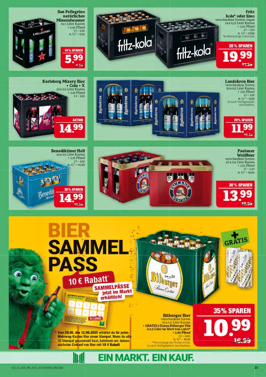 Aktueller Prospekt Marktkauf - Prospekt - von 01.06 bis 07.06.2025 - strona 23 - produkty: Alwa, Benediktiner, bier, bitburger, bitburger pils, burger, cola, eier, elle, fritz, karlsberg, karlsberg mixery, limo, limonade, mineralwasser, Mixer, mixery, Paula, paulaner, pils, rwe, sac, san pellegrino, Ti, wasser