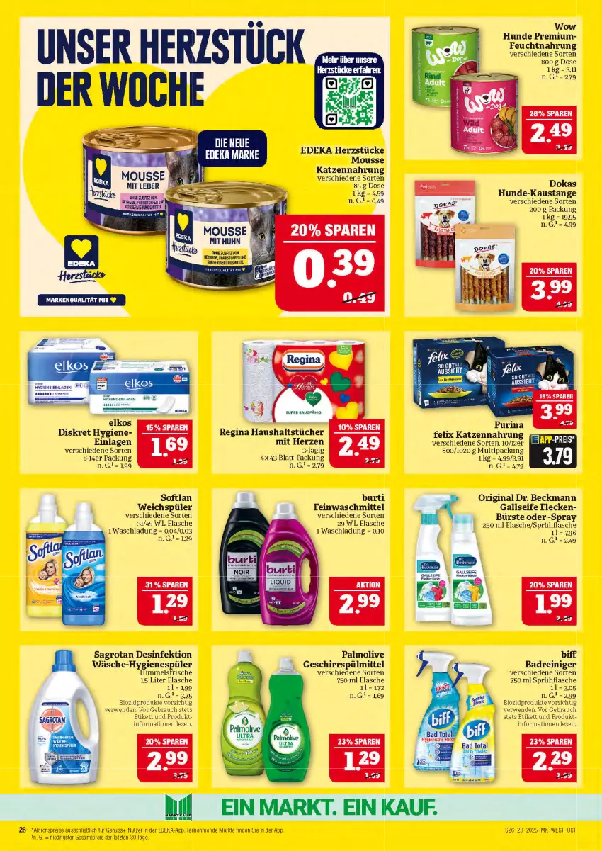 Aktueller Prospekt Marktkauf - Prospekt - von 01.06 bis 07.06.2025 - strona 26 - produkty: aktionspreis, aust, Bad, biff, bio, biozidprodukte, bürste, burti, deka, Desinfektion, Dr. Beckmann, eis, elkos, feinwaschmittel, felix, flasche, geschirr, geschirrspülmittel, gin, haushaltstücher, hygienespüler, katzennahrung, mousse, nuss, olive, palmolive, purina, Rauch, reiniger, reis, rwe, sagrotan, Seife, Softlan, sprühflasche, spülmittel, Ti, tücher, waschmittel, weichspüler, ZTE