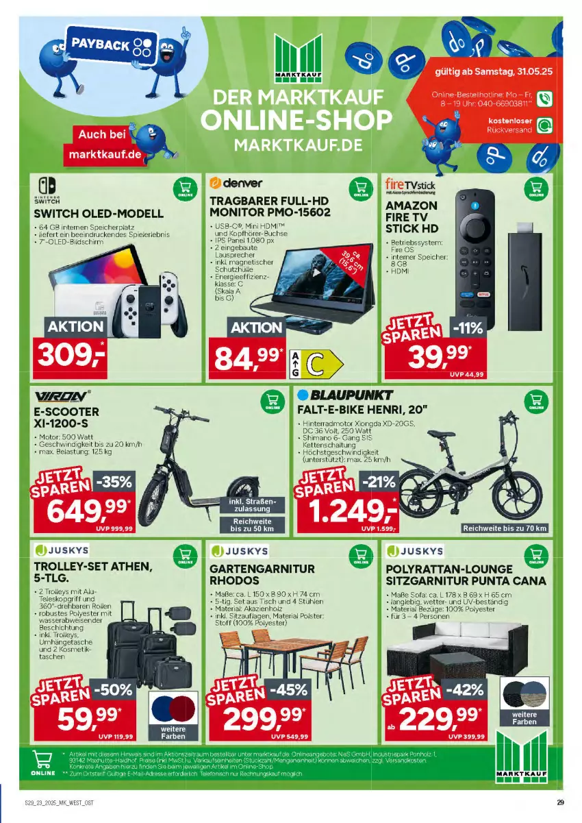 Aktueller Prospekt Marktkauf - Prospekt - von 01.06 bis 07.06.2025 - strona 29 - produkty: Bau, Betriebssystem, blaupunkt, buch, dell, E-Bike, eis, garnitur, Garten, Kette, kosmetik, LG, Mode, monitor, Ria, Schal, schutzhülle, scooter, shimano, Sitzauflage, Sofa, Stühl, Tasche, taschen, Teleskop, Ti, tisch, trolley, umhängetasche, wasser