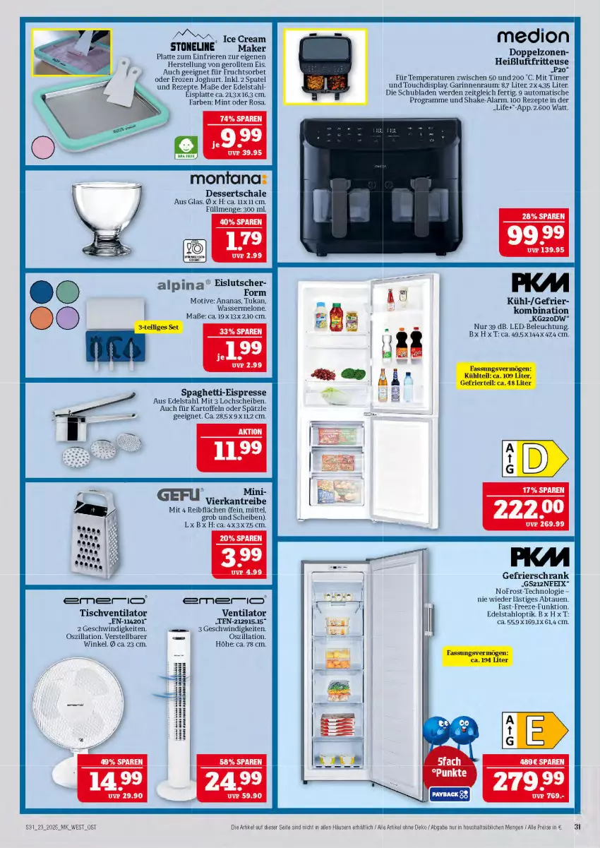 Aktueller Prospekt Marktkauf - Prospekt - von 01.06 bis 07.06.2025 - strona 31 - produkty: alpina, ananas, auto, beleuchtung, dessert, desserts, edelstahl, eis, erde, fritteuse, frucht, gefrierschrank, gefu, Heißluftfritteuse, joghur, joghurt, kartoffel, kartoffeln, latte, led-beleuchtung, Lutscher, medion, melone, mint, reis, rezept, rezepte, Schal, Schale, Schrank, schubladen, shake, Sorbet, spaghetti, Ti, timer, tisch, tischventilator, ventilator, wasser, wassermelone