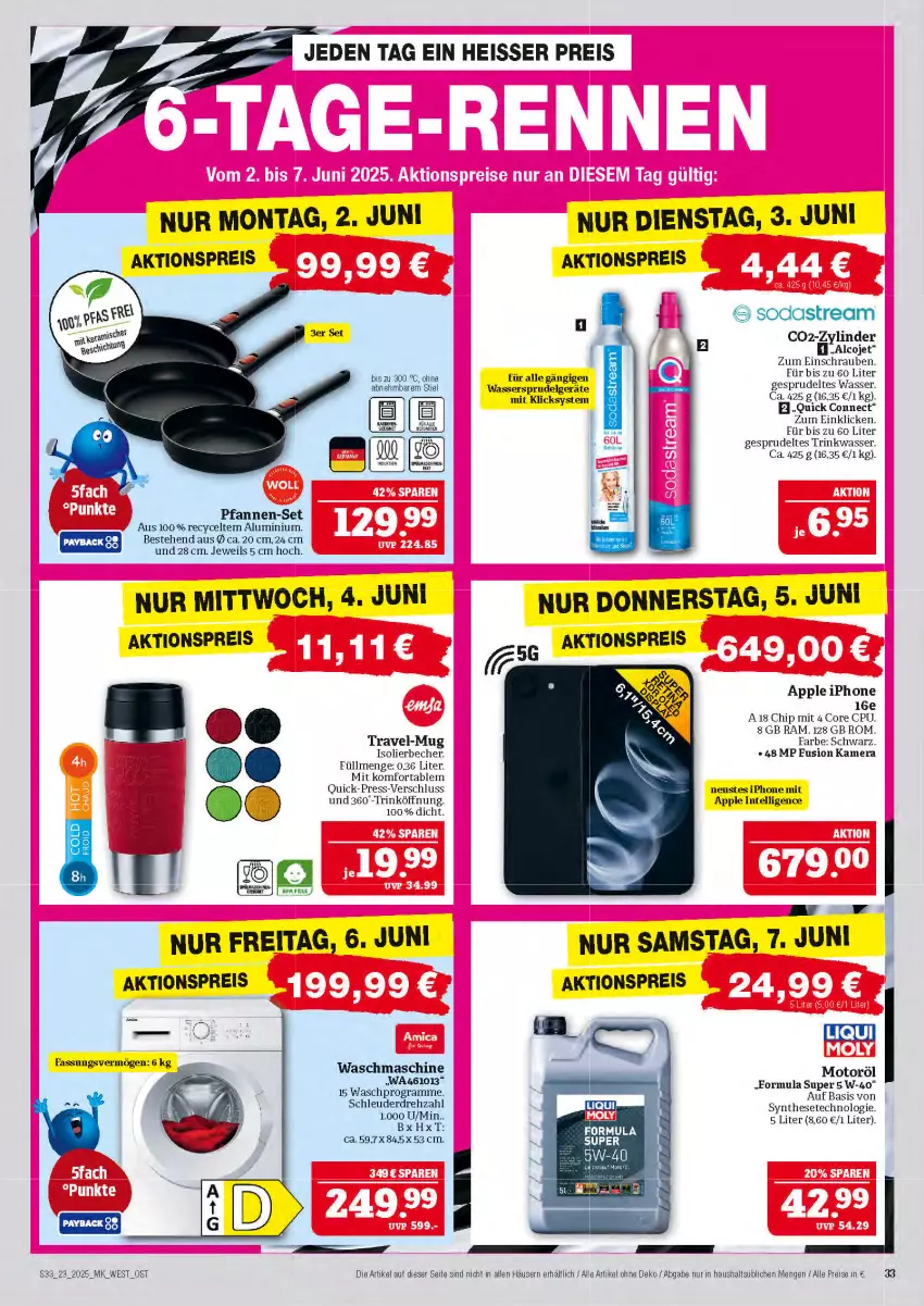 Aktueller Prospekt Marktkauf - Prospekt - von 01.06 bis 07.06.2025 - strona 33 - produkty: aktionspreis, Apple, apple iphone, Becher, eis, HP, Intel, iphone, isolierbecher, kamera, LG, pfanne, pfannen, pfannen-set, reis, schrauben, Soda, sodastream, Sprudel, Ti, waschmaschine, wasser