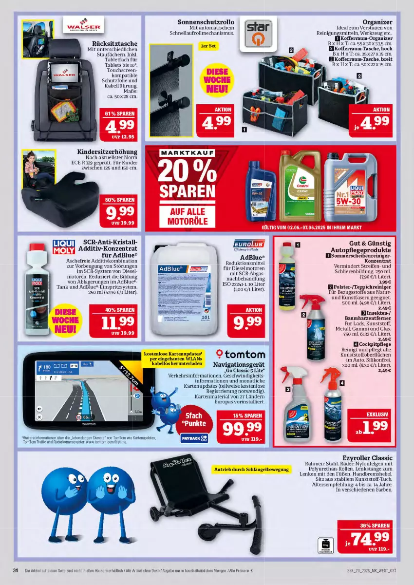 Aktueller Prospekt Marktkauf - Prospekt - von 01.06 bis 07.06.2025 - strona 34 - produkty: adblue, auto, Bau, Brei, Cien, Diesel, eis, felgen, kamera, Kameras, Kinder, Kindersitz, koffer, lack, LG, natur, navigationsgerät, reifen, reiniger, Reinigung, Reinigungsmittel, reis, Ria, Roller, Scheibenreiniger, sekt, Sitzerhöhung, sonnenschutz, tablet, Tablets, Tasche, teppich, Ti, tisch, tomtom, topf, touchscreen, tuc, werkzeug