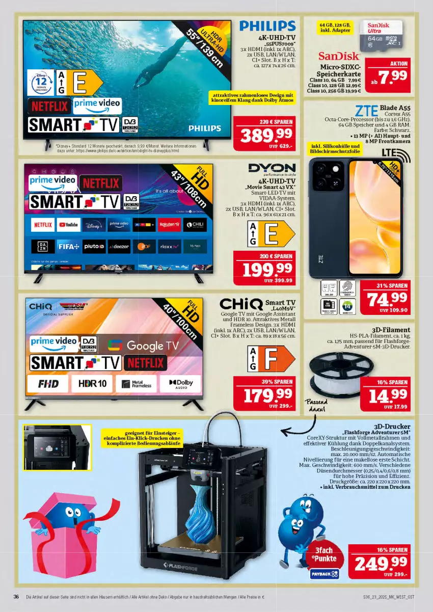 Aktueller Prospekt Marktkauf - Prospekt - von 01.06 bis 07.06.2025 - strona 36 - produkty: adapter, aeg, auto, deo, disney, drucker, eis, HDMI, kamera, messer, netflix, Philips, Rauch, reis, smart tv, speicherkarte, Ti, tisch, uhd, UHD-TV, usb