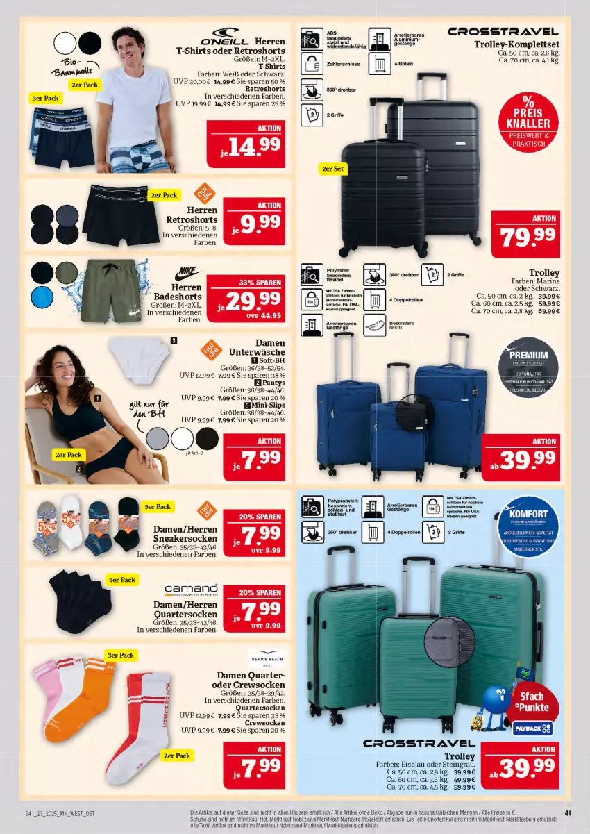 Aktueller Prospekt Marktkauf - Prospekt - von 01.06 bis 07.06.2025 - strona 41 - produkty: Bad, badeshorts, Bau, bio, eis, panty, reis, retroshorts, schuhe, shirt, shirts, shorts, slip, slips, sneaker, sneakersocken, socken, Sport, T-Shirt, Ti, trolley, Unterwäsche