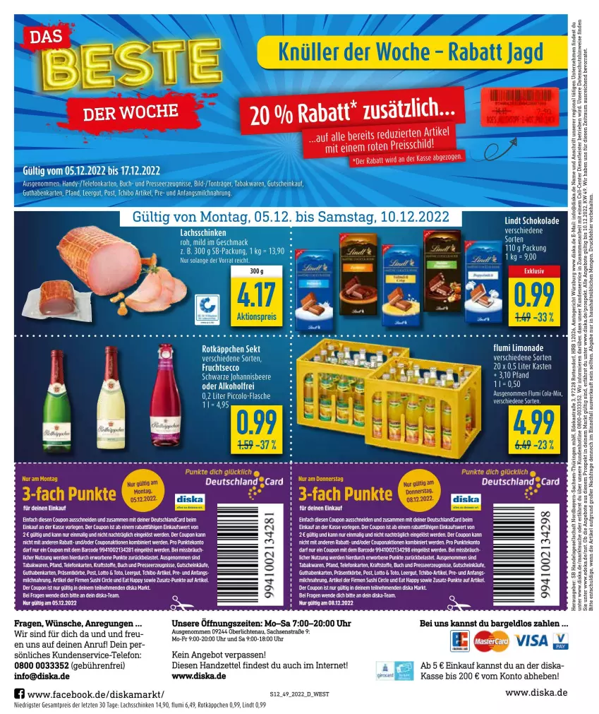 Aktueller Prospekt Diska - Prospekte - von 05.12 bis 10.12.2022 - strona 12 - produkty: aktionspreis, angebot, angebote, Astra, beere, bett, buch, cola, coupon, deka, ecco, eis, ente, erde, flasche, frucht, fruchtsecco, guthabenkarte, gutschein, Handy, johannisbeere, kraft, lachs, lachsschinken, lindt, mac, reis, reiss, ring, rotkäppchen, sac, schinken, Tchibo, tee, telefon, Ti, uhr, ZTE