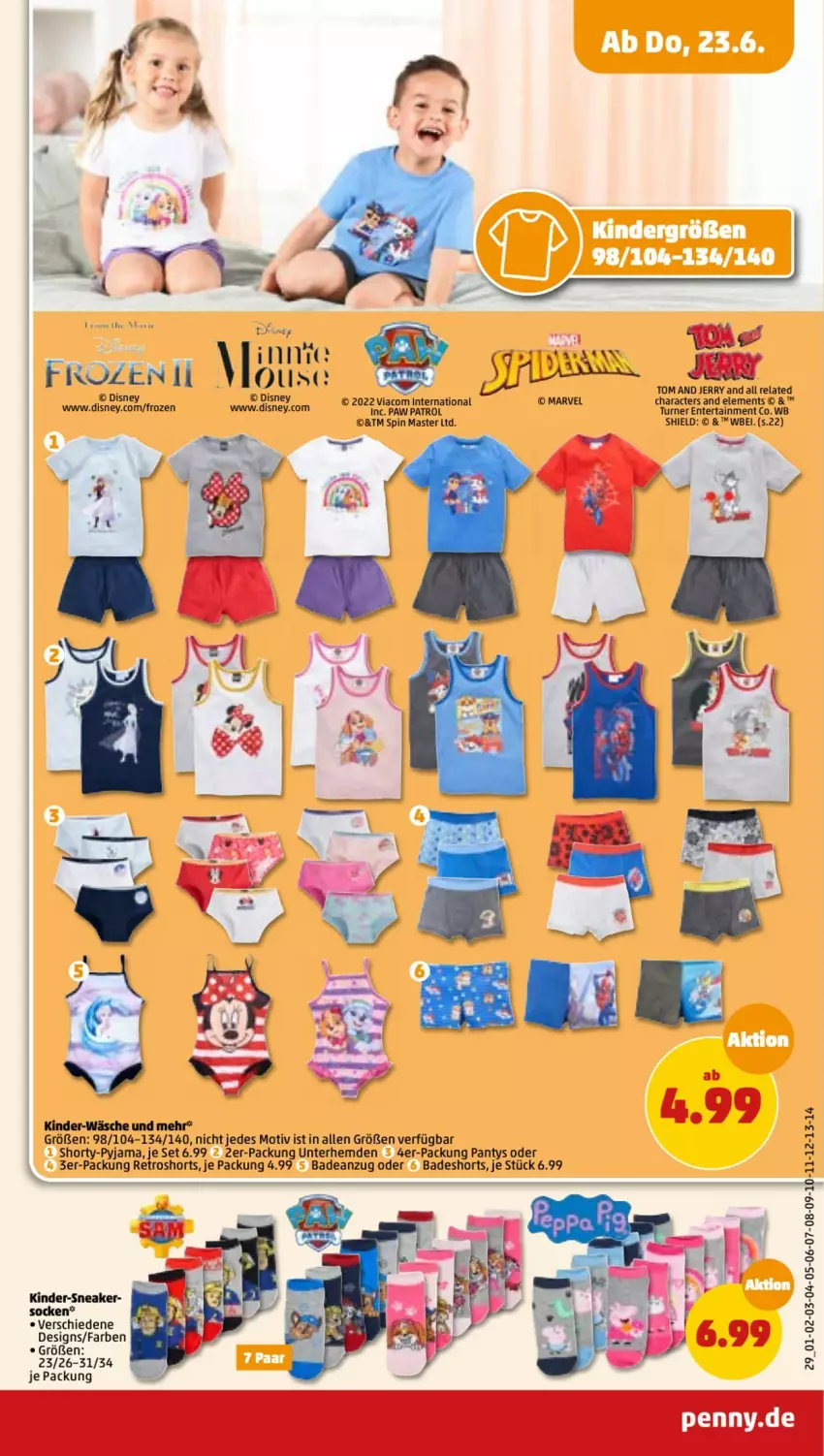 Aktueller Prospekt Penny - Prospekte - von 20.06 bis 25.06.2022 - strona 29 - produkty: Anzug, Bad, badeanzug, badeshorts, disney, ente, hemd, hemden, Kinder, panty, Paw Patrol, Pyjama, rel, retroshorts, shorts, shorty, shorty-pyjama, sneaker, socken, Ti, Unterhemd, unterhemden