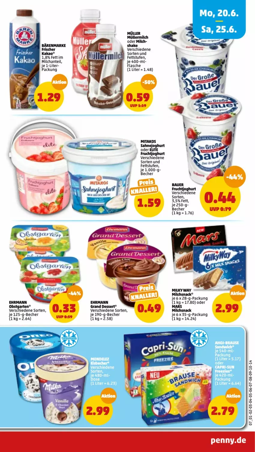 Aktueller Prospekt Penny - Prospekte - von 20.06 bis 25.06.2022 - strona 7 - produkty: bärenmarke, Becher, deo, dessert, ehrmann, flasche, frucht, fruchtjoghurt, Garten, joghur, joghurt, kakao, mars, milch, milky way, Müller, müllermilch, obst, obstgarten, sahne, Sahnejoghurt, shake, snack