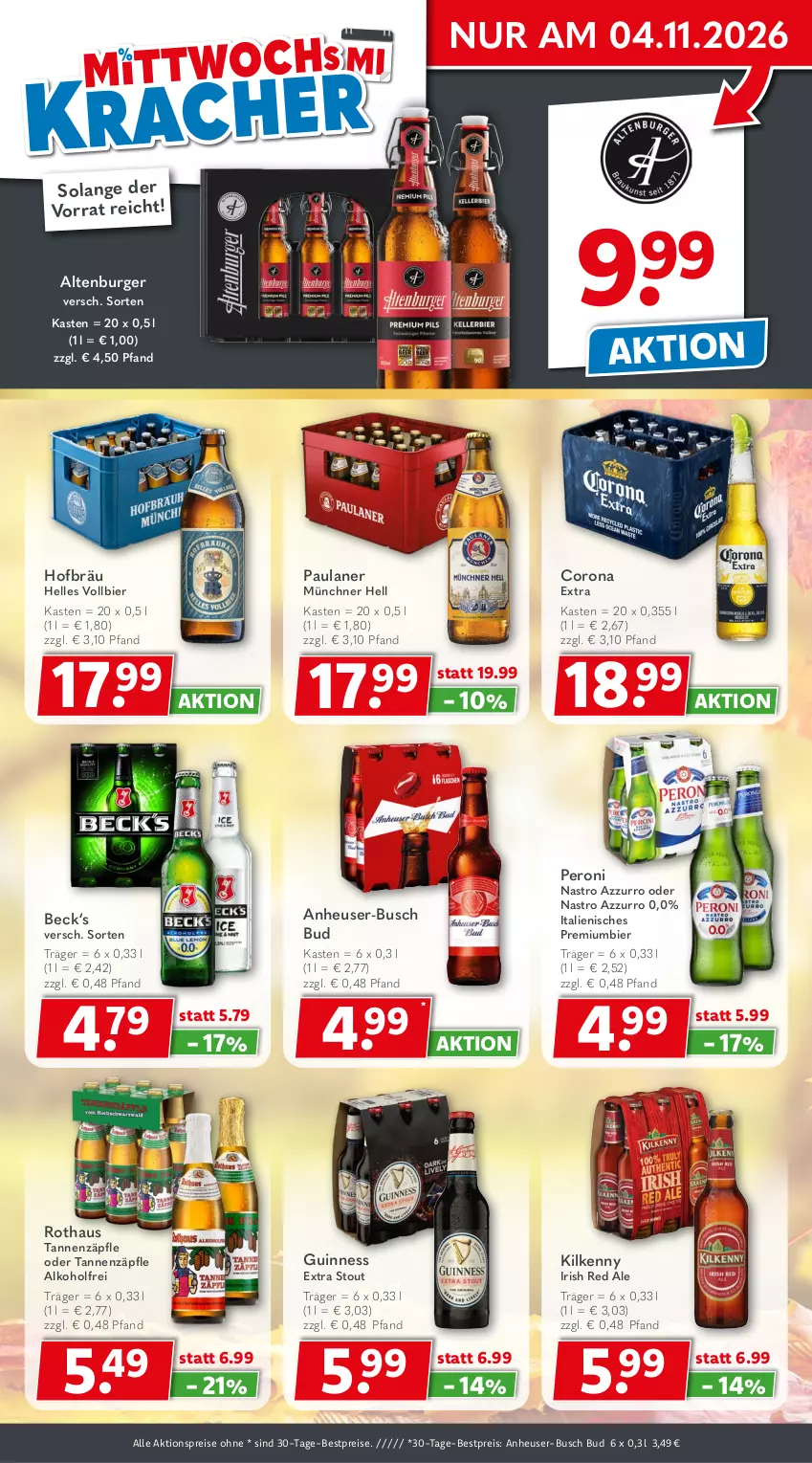 Aktueller Prospekt Getraenkeland - von 26.10 bis 07.11.2026 - strona 3 - produkty: aktionspreis, alkohol, altenburger, bestpreis, bestpreise, bier, burger, corona, eis, elle, Guinness, Heu, Kilkenny, Paula, paulaner, Peroni, Premiumbier, reis, Ti