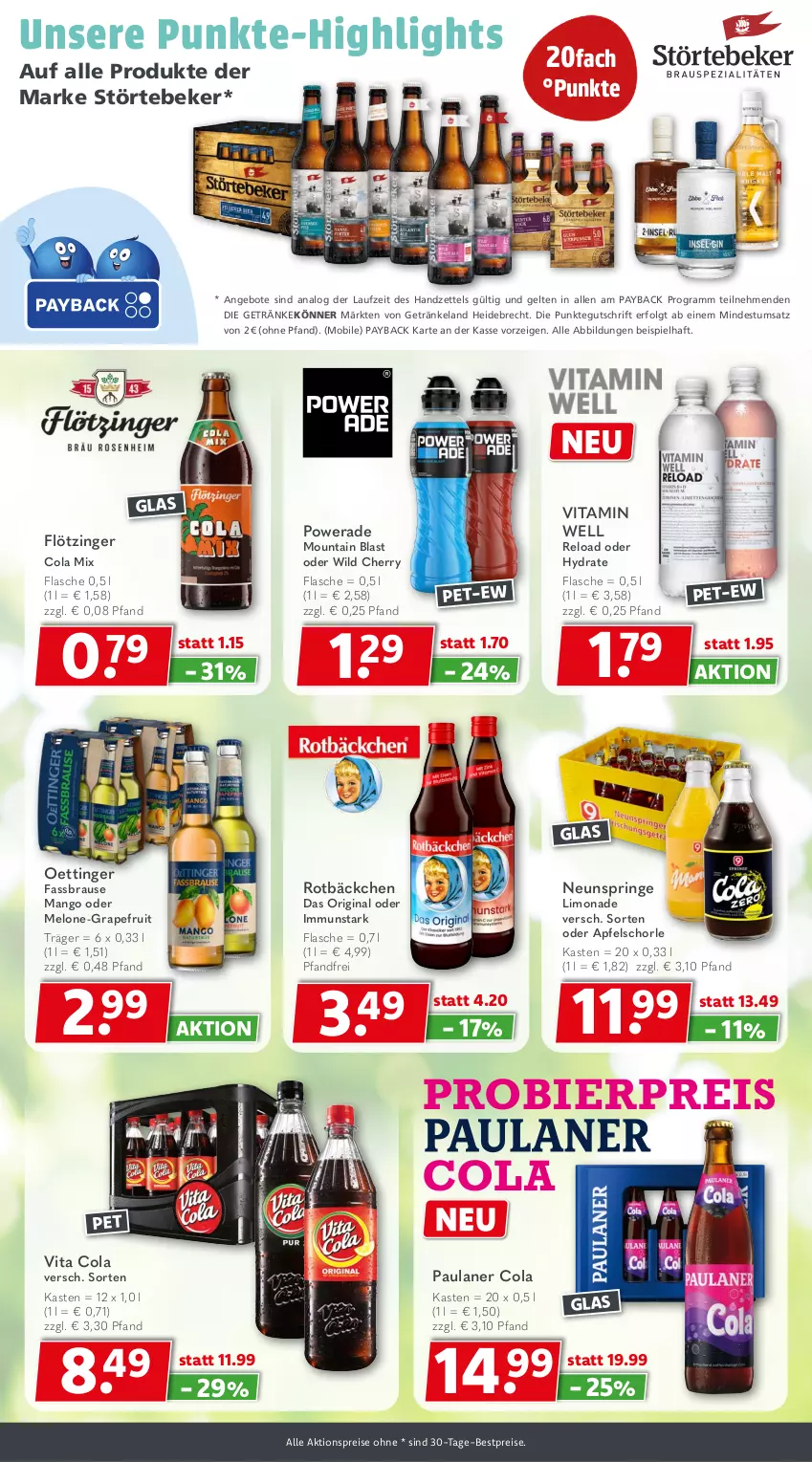 Aktueller Prospekt Getraenkeland - von 26.10 bis 07.11.2026 - strona 4 - produkty: aktionspreis, angebot, angebote, apfel, Apfelschorle, bestpreis, bestpreise, bier, brause, cola, eis, Elan, fassbrause, flasche, getränk, getränke, gin, grapefruit, LG, limo, limonade, mango, melone, oettinger, Paula, paulaner, payback, reis, rel, ring, schorle, störtebeker, Ti, vita, Vita C, Wild