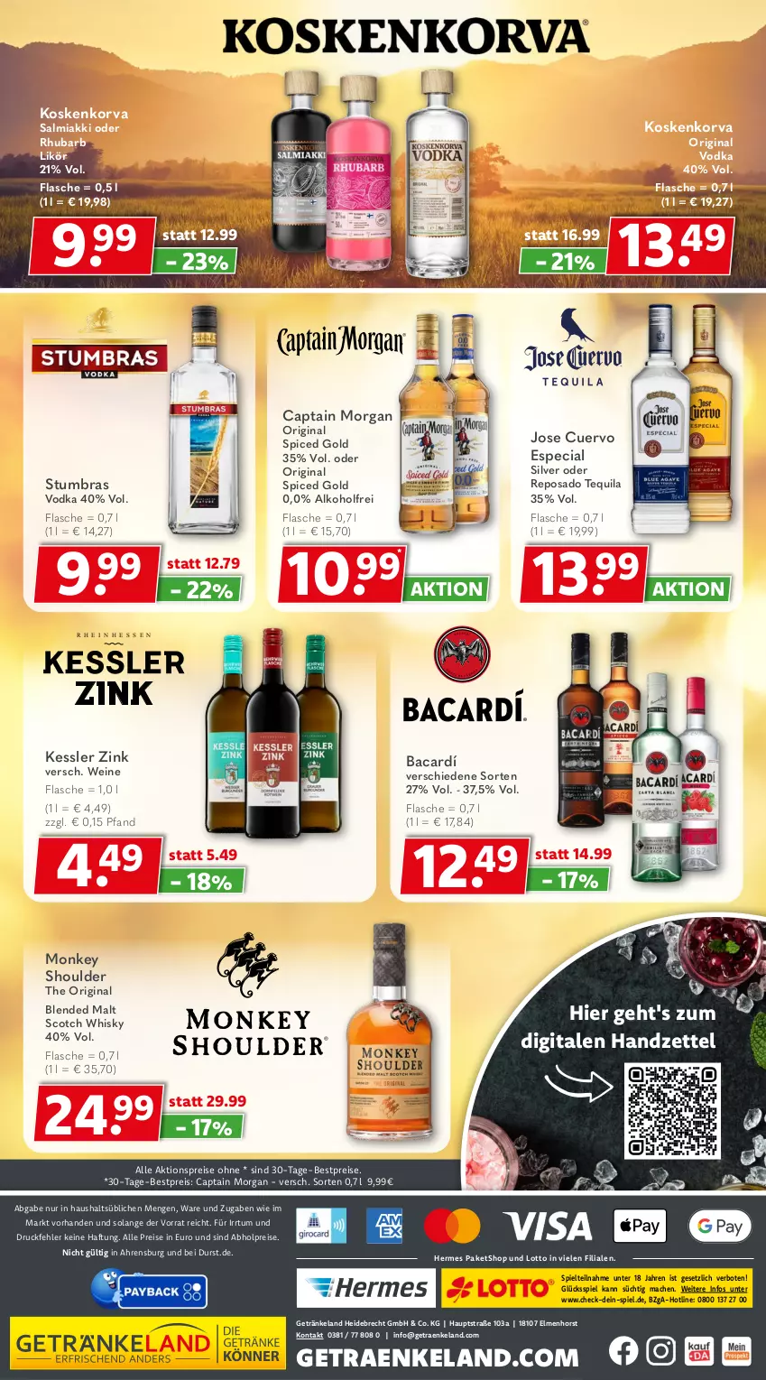 Aktueller Prospekt Getraenkeland - von 26.10 bis 07.11.2026 - strona 6 - produkty: abholpreise, aktionspreis, alkohol, bestpreis, bestpreise, Cap, captain morgan, eis, Elan, flasche, getränk, getränke, gin, likör, mac, original spiced gold, reis, scotch, scotch whisky, tequila, Ti, vodka, wein, weine, whisky