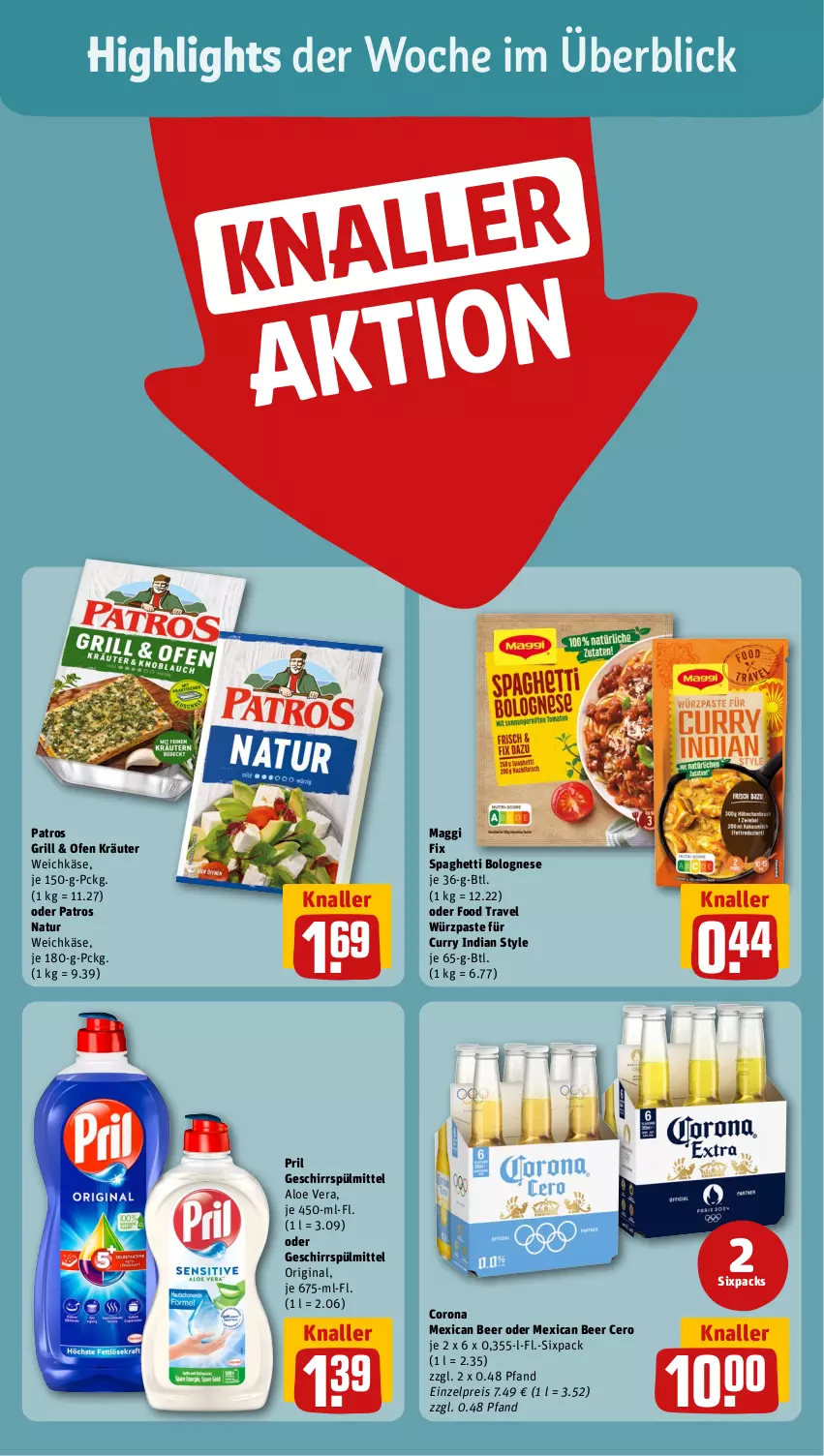 Aktueller Prospekt Rewe - Prospekte - von 08.07 bis 13.07.2024 - strona 2 - produkty: aloe vera, bolognese, corona, curry, eis, geschirr, geschirrspülmittel, gin, grill, Käse, kräuter, maggi, maggi fix, natur, Ofen, patros, pril, reis, spaghetti, spaghetti bolognese, spülmittel, Ti, weichkäse