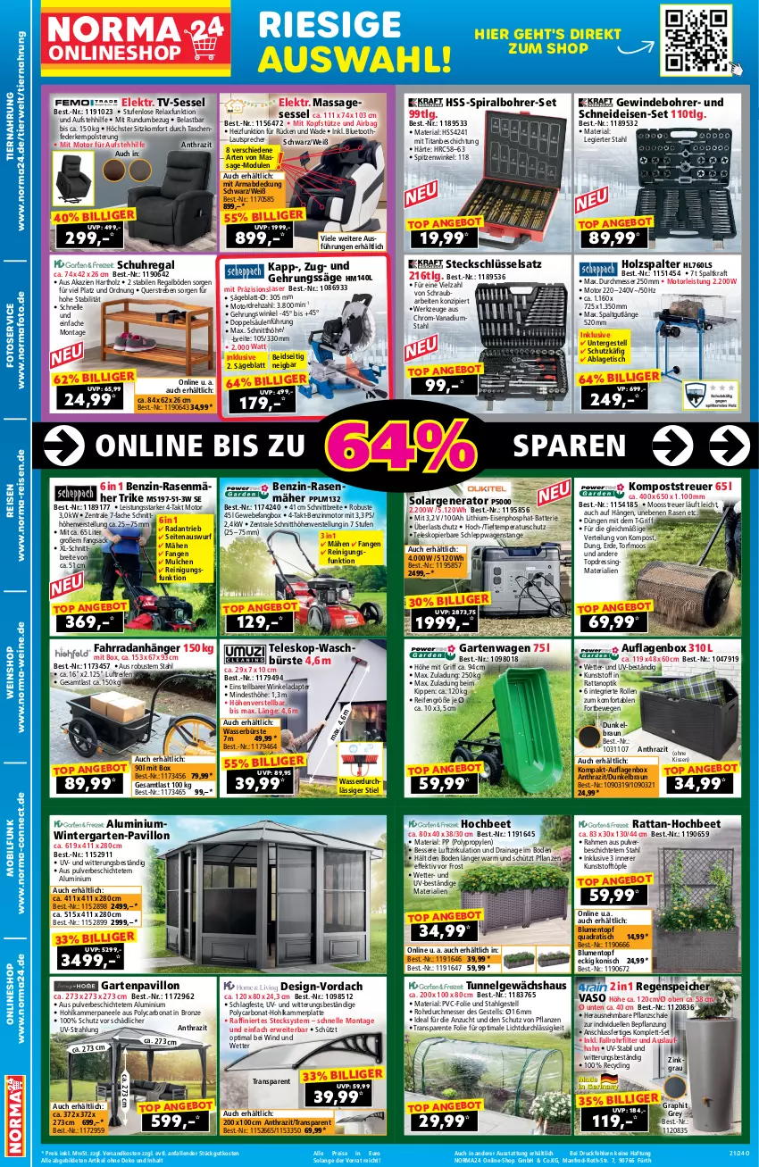 Aktueller Prospekt Norma - Norma - von 10.05 bis 26.05.2024 - strona 2 - produkty: adapter, angebot, Anhänger, auflagenbox, batterie, blume, blumen, Bohrer-Set, Bona, braun, Brei, bürste, Clin, dressing, eis, elle, ente, erde, federkern, Garten, Gehrungssäge, Gewächshaus, gsw, Hohlkammerplatte, Holz, Holzspalter, kissen, kopfstütze, kraft, latte, lautsprecher, LG, mab, messer, ndk, paneel, pavillon, pflanze, pflanzen, quad, rasen, rasenmäher, regal, reifen, Reinigung, reis, rel, Ria, rwe, sac, säge, Schal, Schale, schuhregal, sessel, Steckschlüsselsatz, Tasche, taschen, Teleskop, Ti, tiernahrung, tisch, topf, uhr, wasser, wein, weine, weinshop, werkzeug, werkzeuge