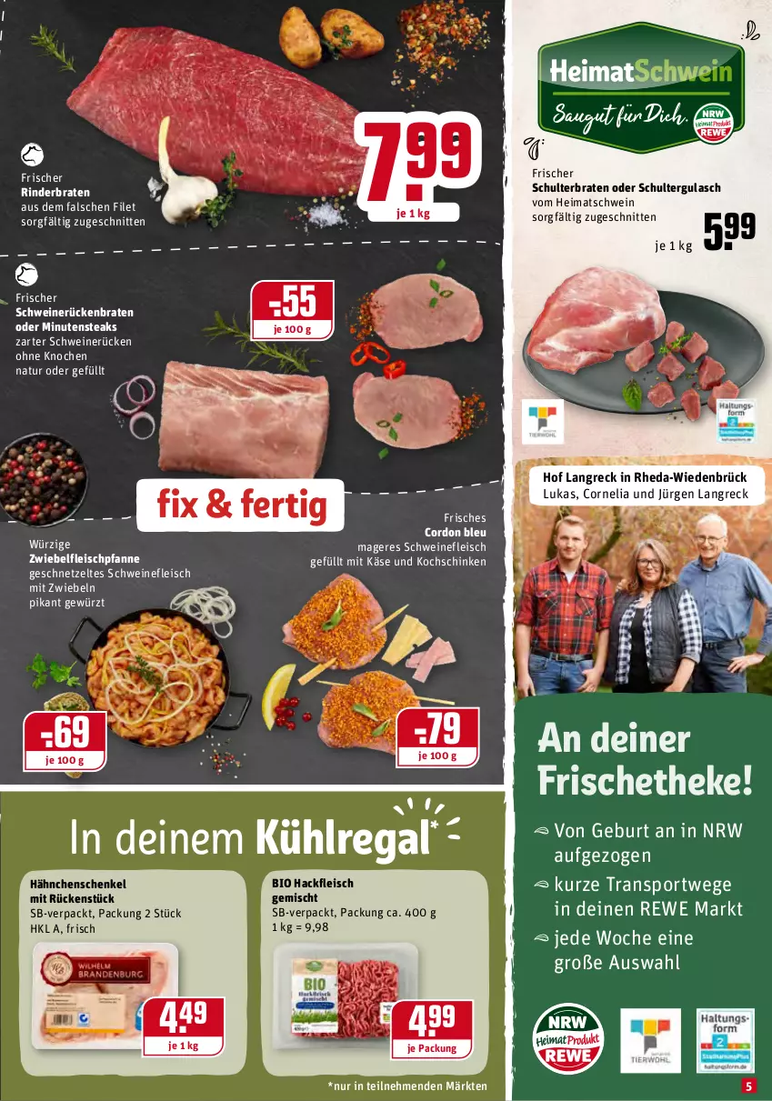 Aktueller Prospekt Rewe - Diese Woche im Angebot! - von 03.01 bis 08.01.2022 - strona 5 - produkty: bio, braten, cordon bleu, eis, filet, fleisch, geschnetzeltes, gewürz, gulasch, hackfleisch, hackfleisch gemischt, hähnchenschenkel, henkel, HP, Käse, kochschinken, kühlregal, minutensteaks, mit zwiebeln, natur, pfanne, regal, rind, rinder, rinderbraten, Rückenbraten, schenkel, schinken, schnitten, schwein, schweine, schweinefleisch, schweinerücken, Sport, steak, steaks, Ti, wein, weine, Zelt, zwiebel, zwiebeln